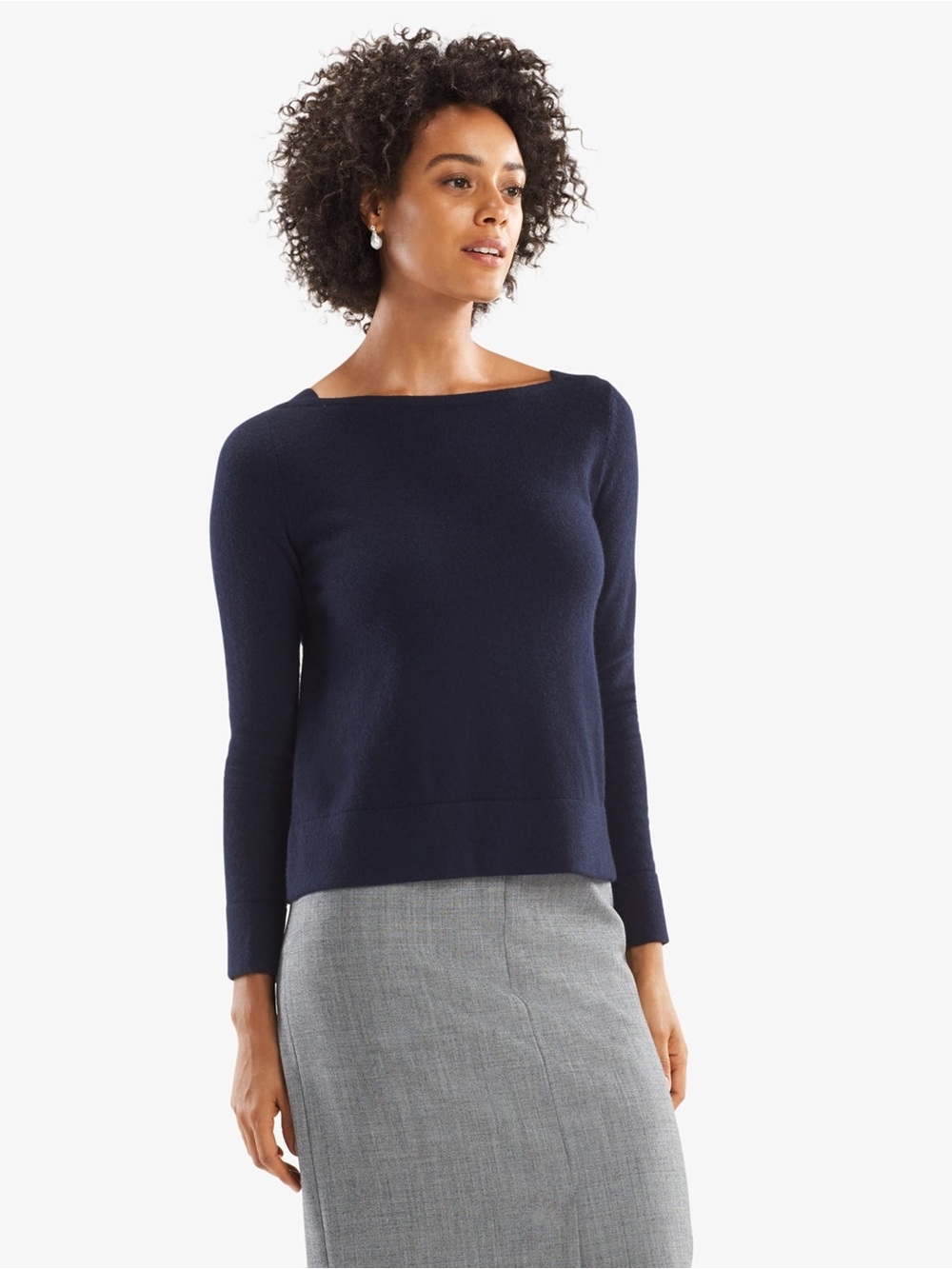 MM Lafleur Cashmere Navy Off-the-Shoulder Sweater